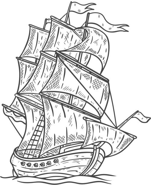Pirate ship drawing stock photos pictures royalty