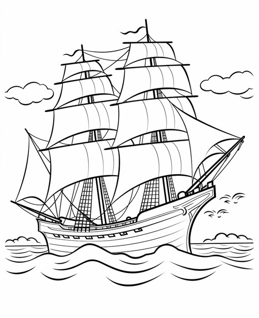 Page coloring sailing vessel images