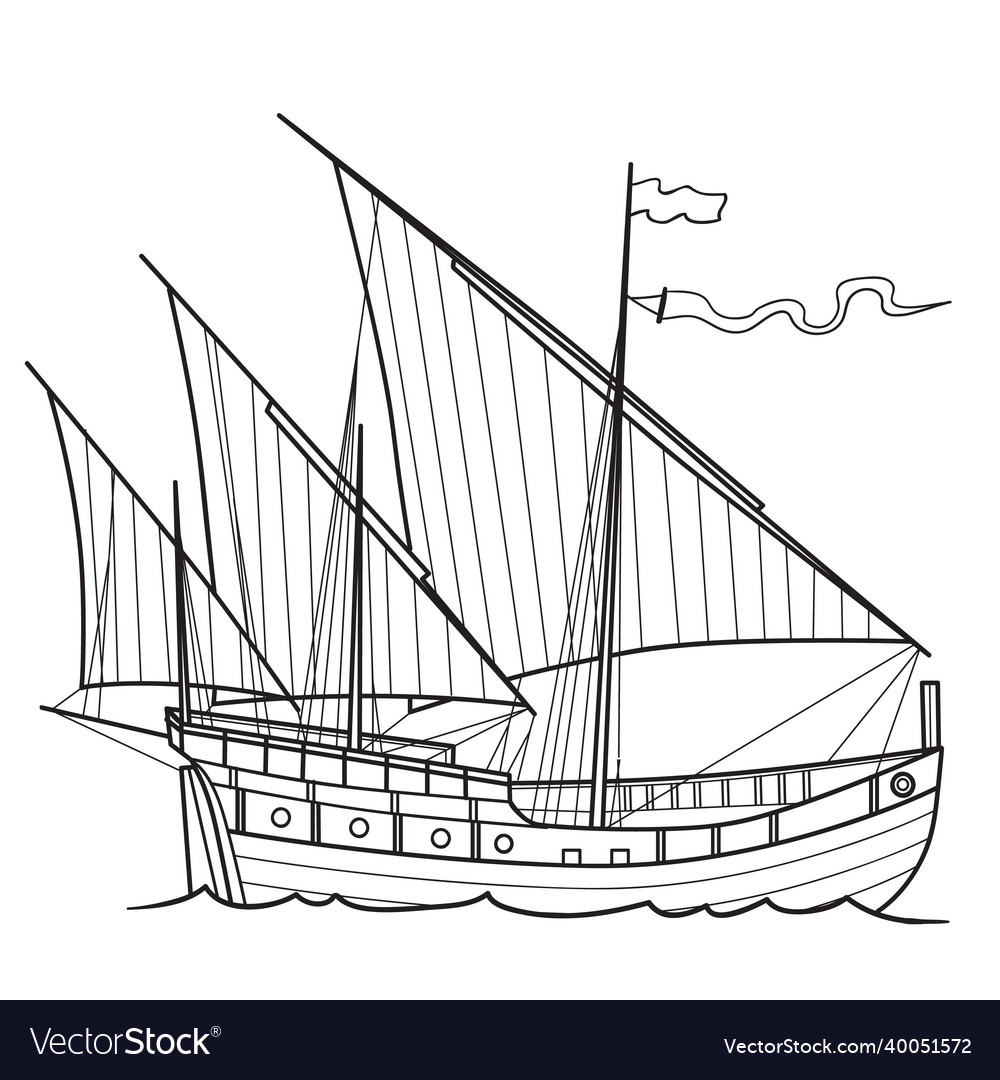 Sketch chinese sailing ship coloring book vector image
