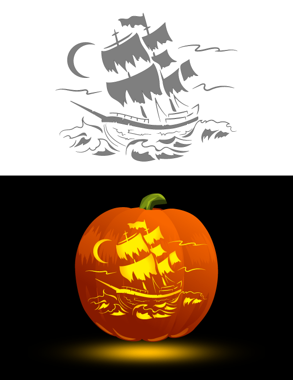 Printable ghost ship pumpkin stencil
