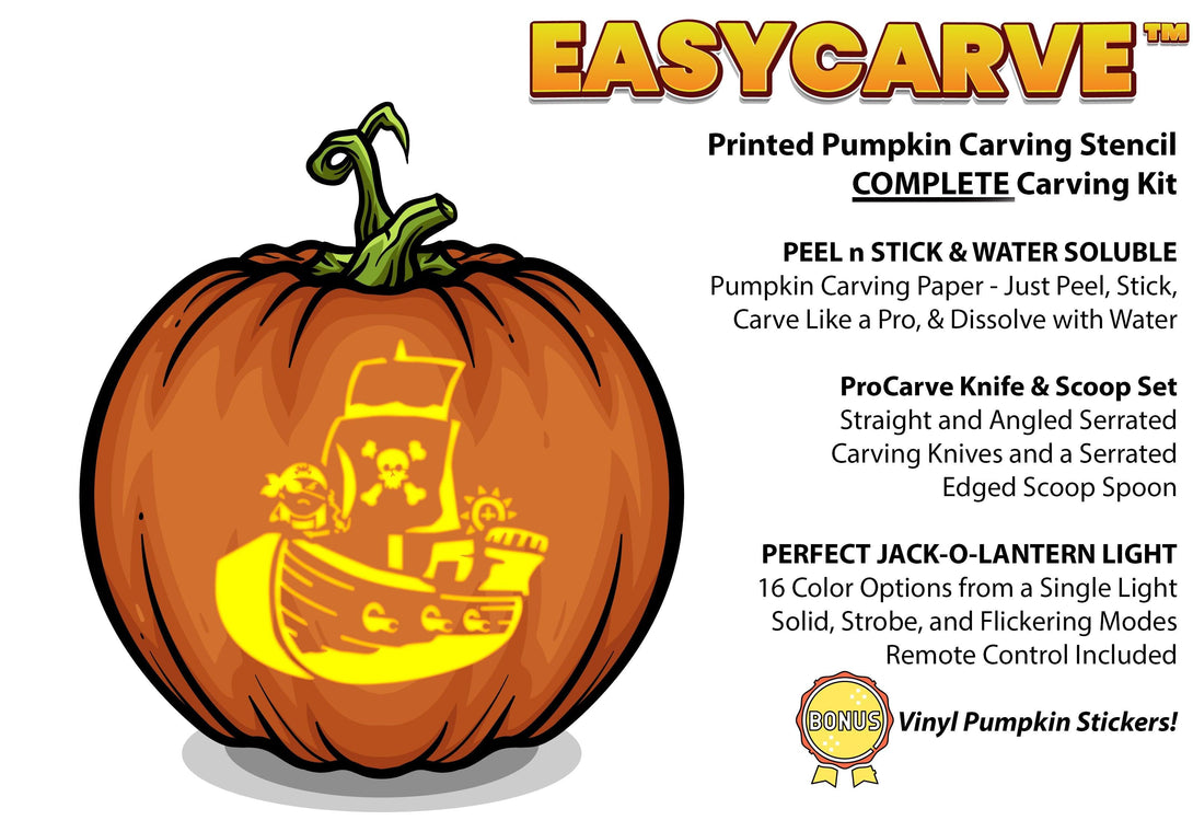 Pirate ship pumpkin carving stencil