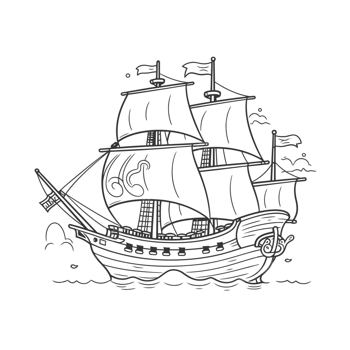 Coloring and drawing black and white line art pirate ship outline sketch vector pirate ship drawing pirate ship outline pirate ship sketch png and vector with transparent background for free download