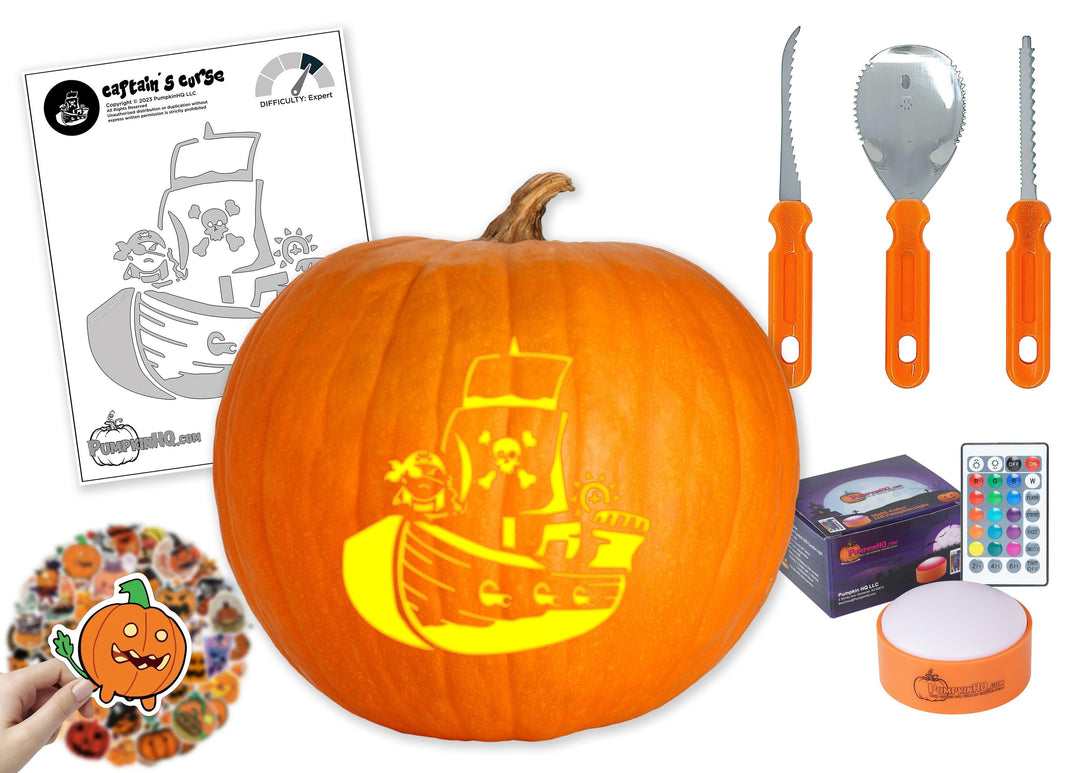 Pirate ship pumpkin carving stencil
