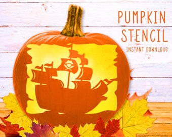 Pirate ship pumpkin stencil pirate ship printable stencil jack o lantern pumpkin carving template halloween pattern instant download