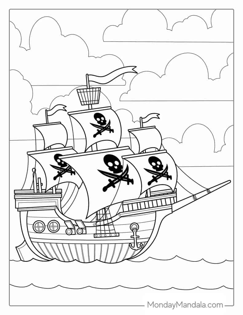 Pirate ship coloring pages free pdf printables