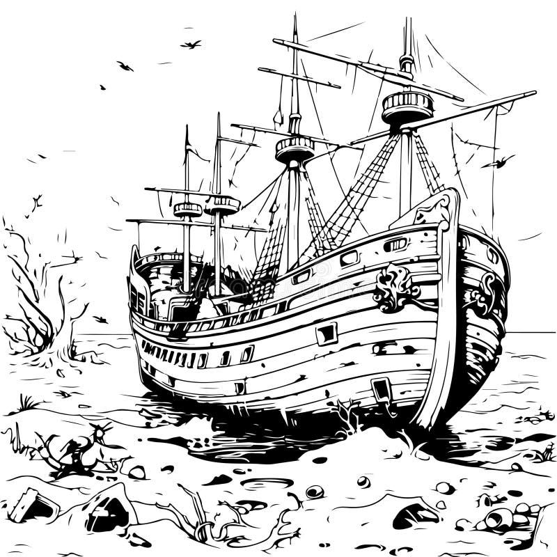Pirate ship coloring stock illustrations â pirate ship coloring stock illustrations vectors clipart