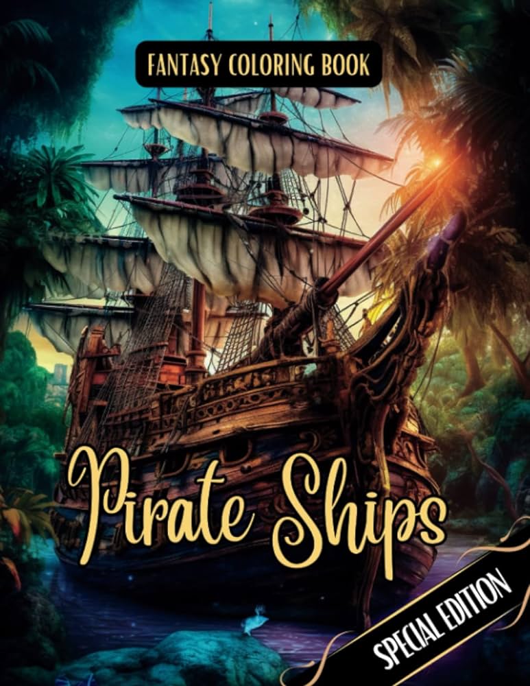 Fantasy coloring book pirate ships special edition for men and women pirate ships images with white and black backgrounds pirate special edition coloring books i elina books