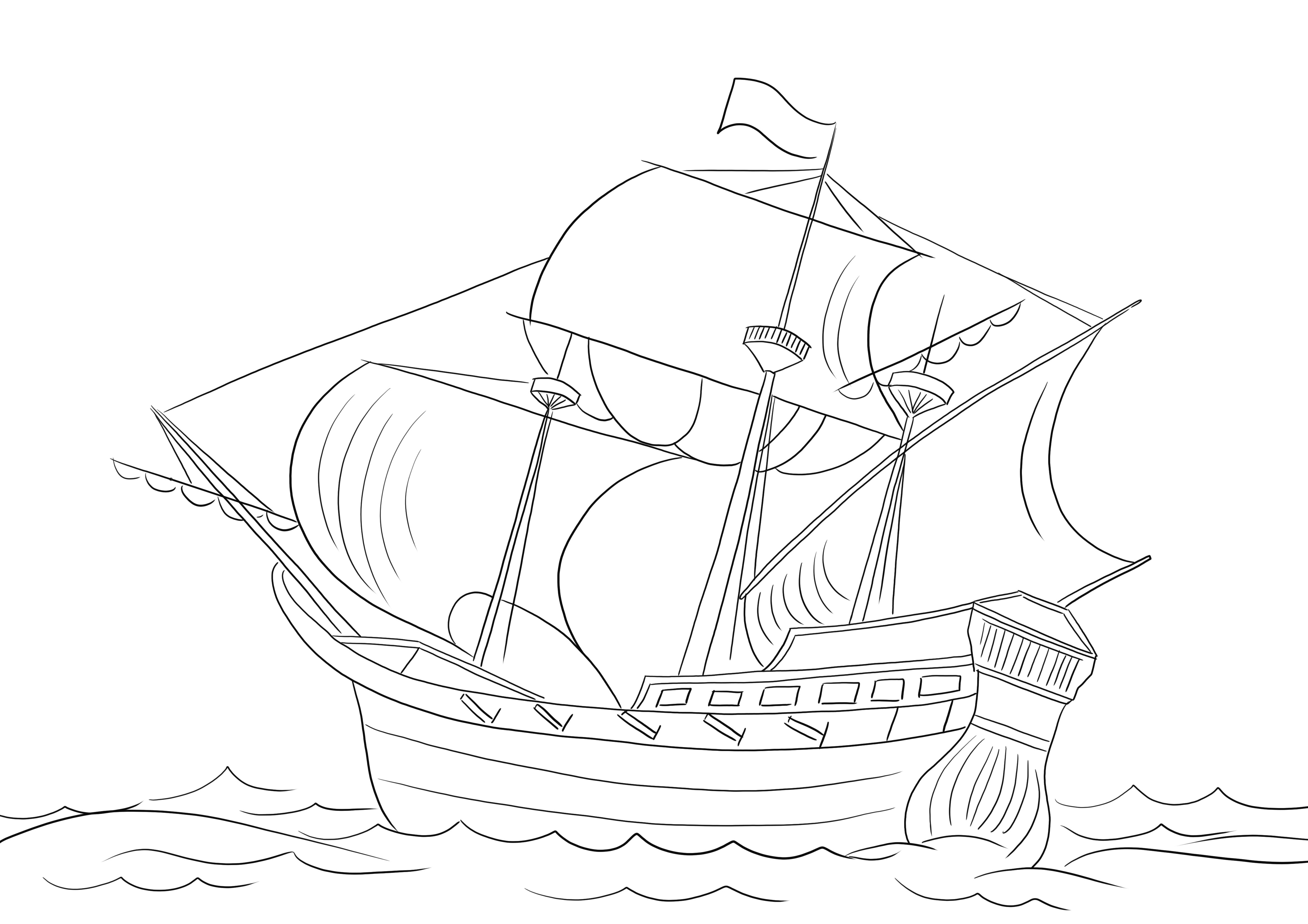 Free printable of a pirate ship to color and learn about types of ships