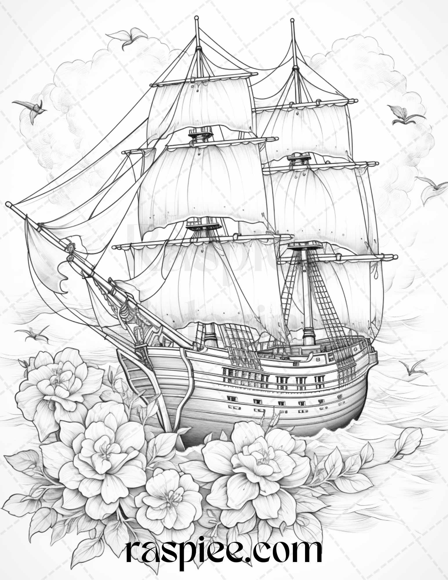 Flower ships graysale coloring pages printable for adults pdf file â coloring