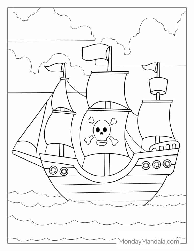 Pirate ship coloring pages free pdf printables