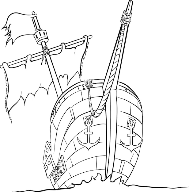 Premium vector pirate ship colouring page