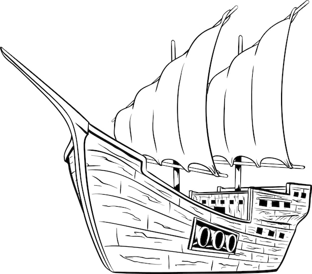 Premium vector pirate ship colouring page