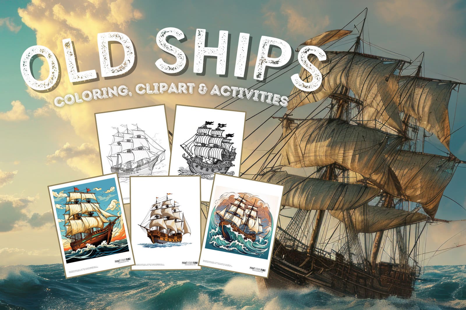 Old sailing ship coloring pages including clipper ships pirate ships at