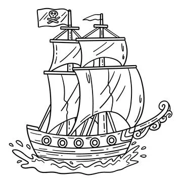 Pirate ship isolated coloring page for kids illustration