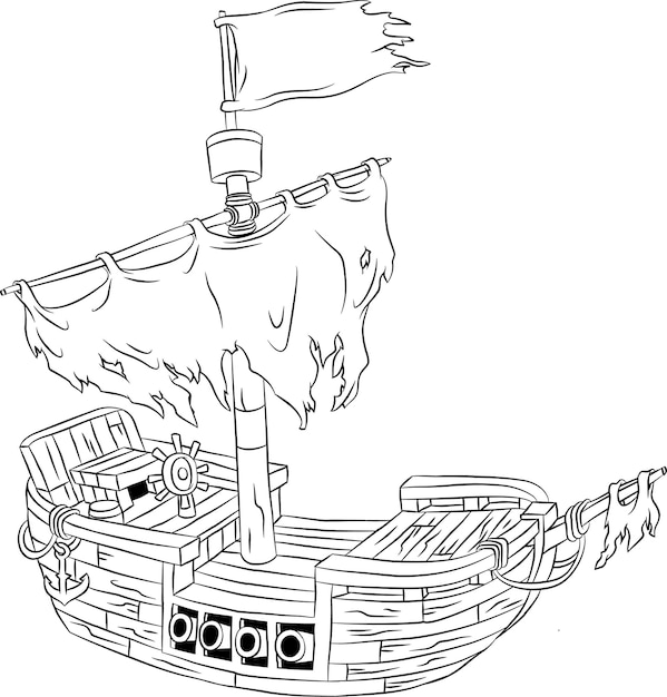 Premium vector pirate ship colouring page