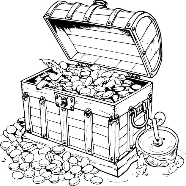Premium vector coloring page of a pirate treasure