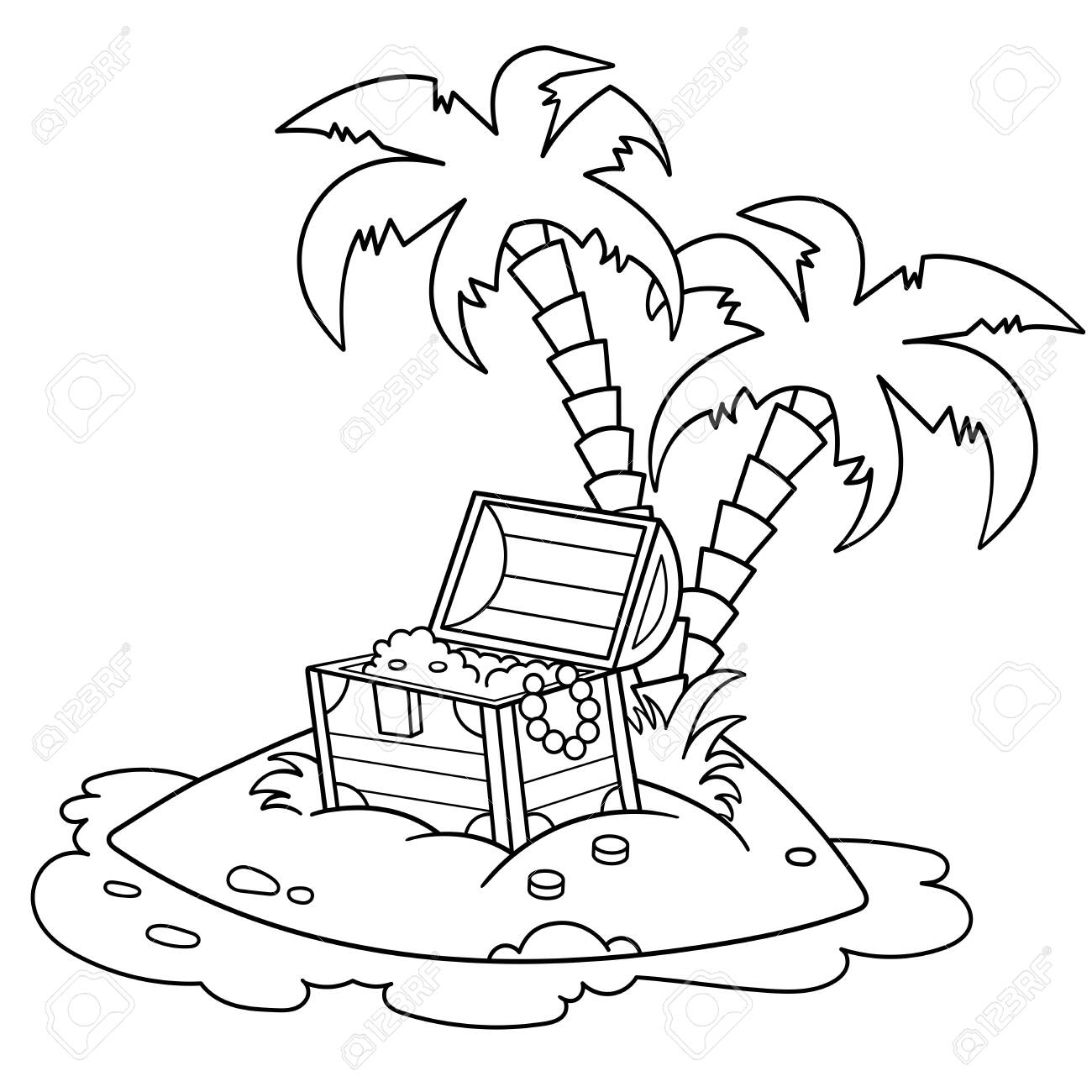 Coloring page outline of cartoon island of treasure coloring book for kids vector image for pirate party for children royalty free svg cliparts vectors and stock illustration image