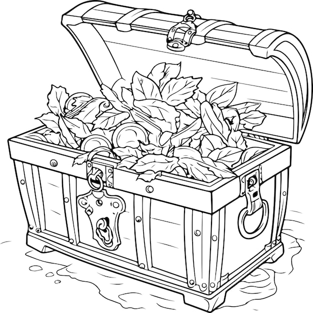 Premium vector coloring page of a pirate treasure