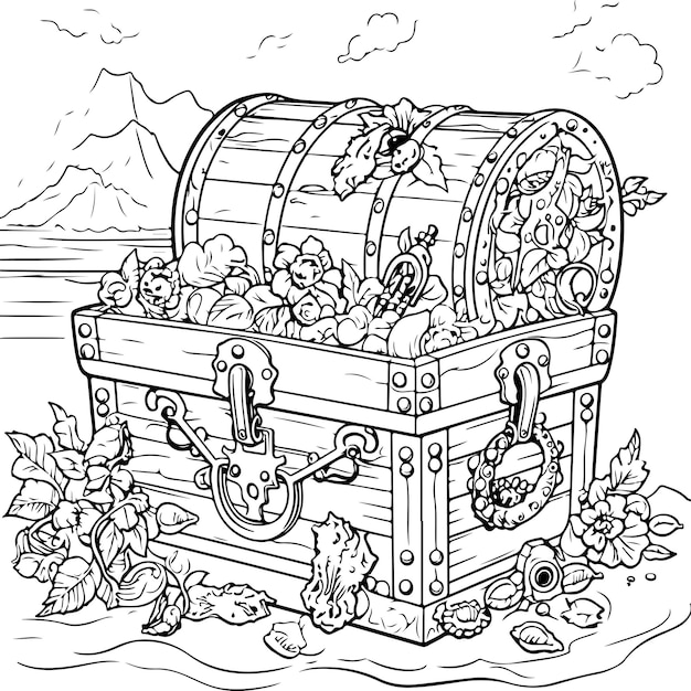 Premium vector coloring page of a pirate treasure