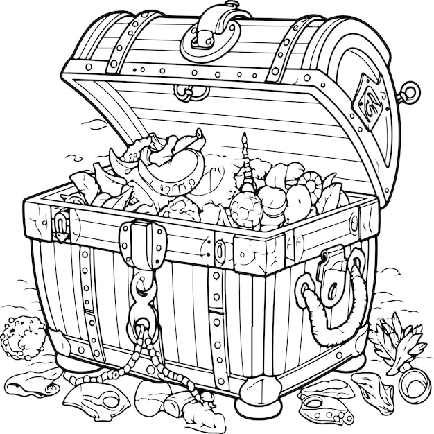 Premium vector coloring page of a pirate treasure