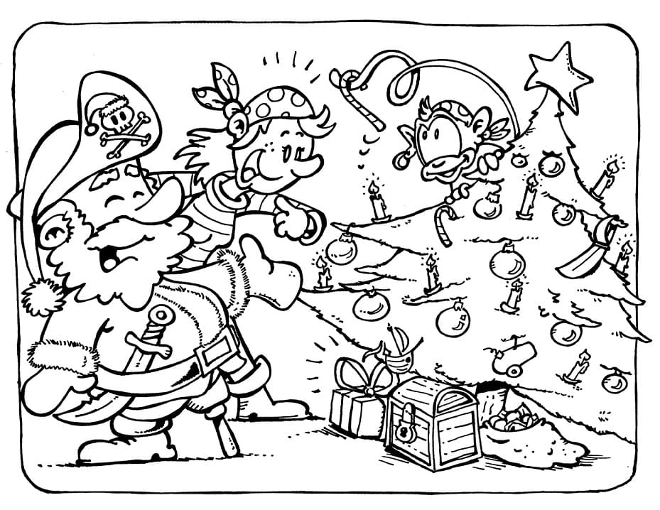 Pirates and treasure coloring page