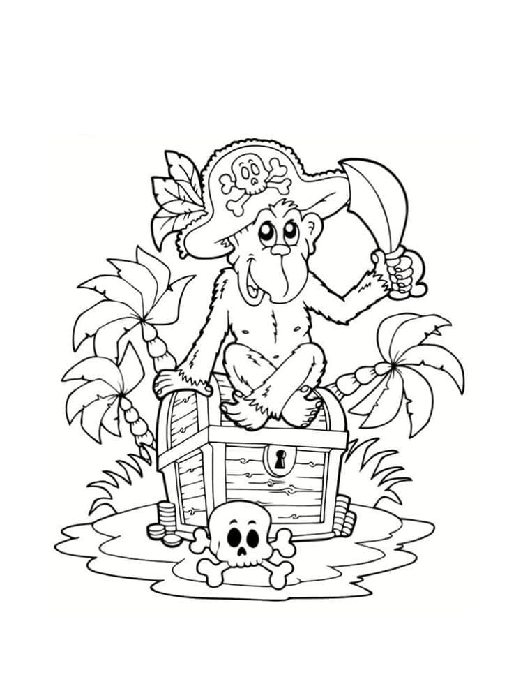 Pirate monkey coloring page