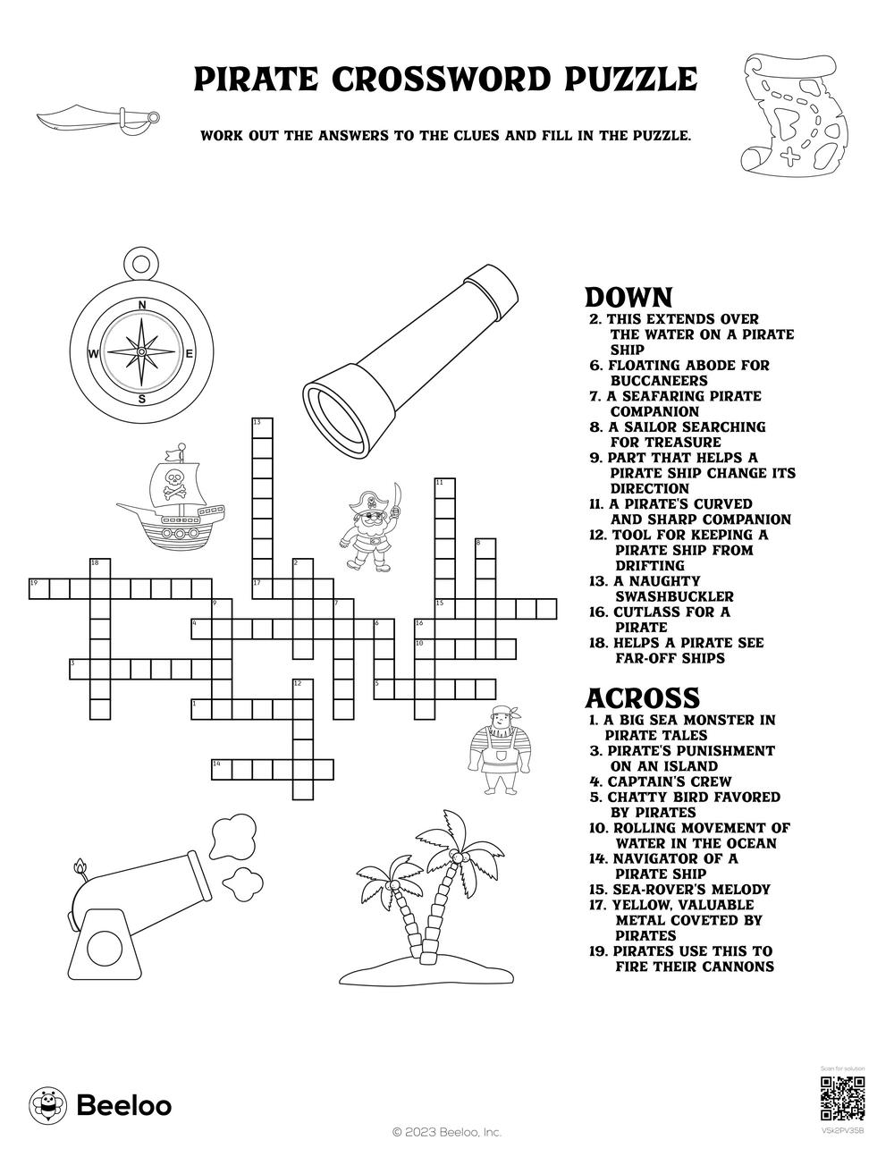 Pirate crossword puzzle â printable crafts and activities for kids