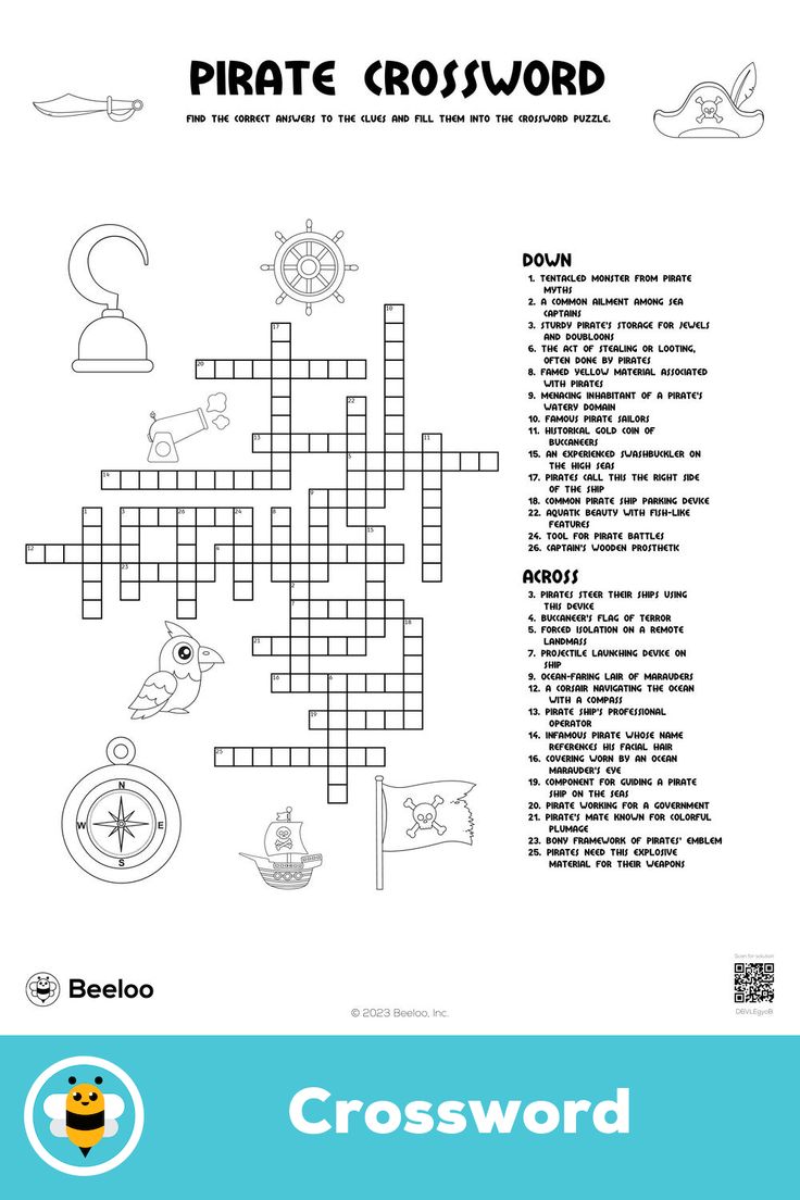 Pirate crossword crossword pirates kids crossword puzzles