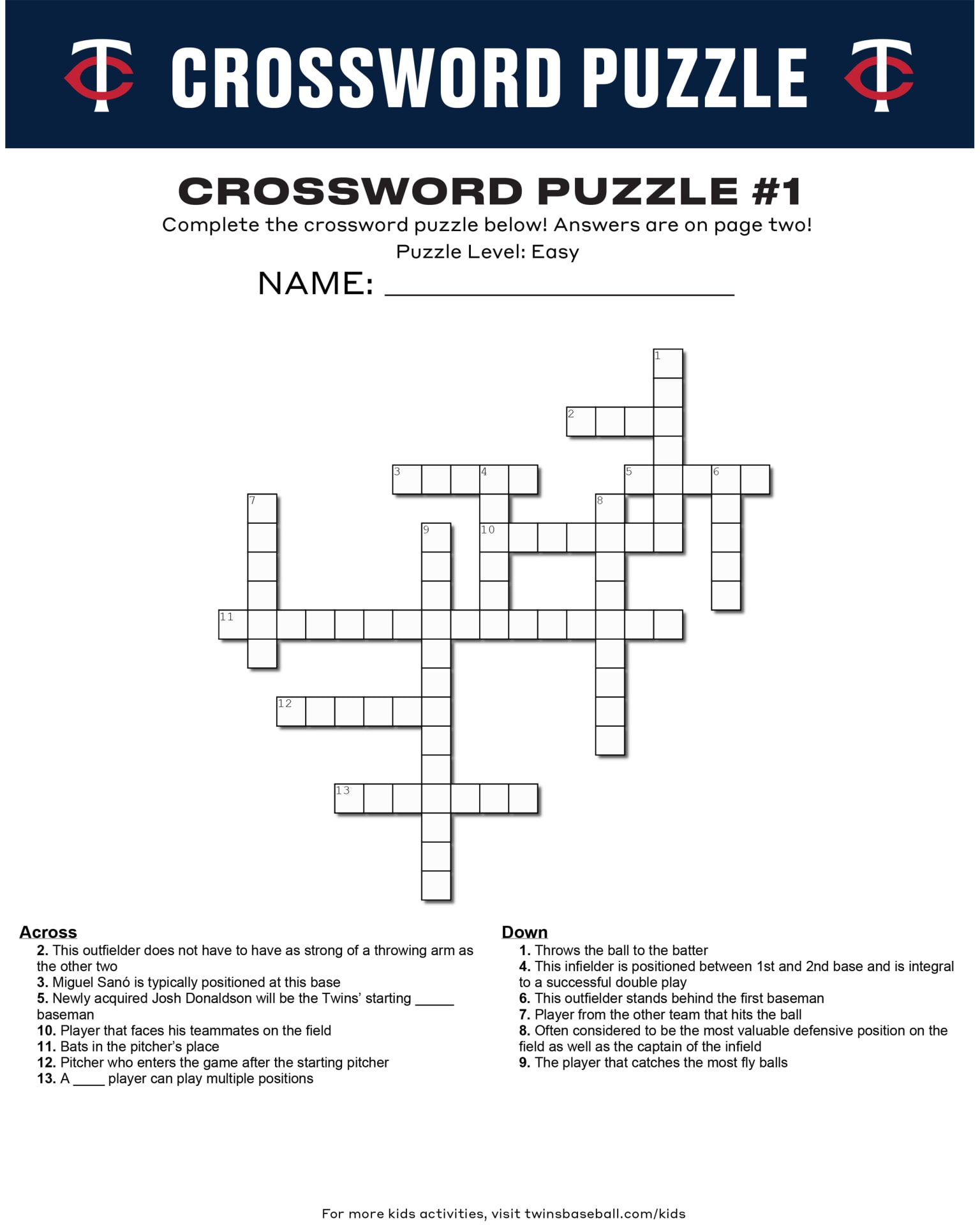 Kids activity sheets minnesota twins