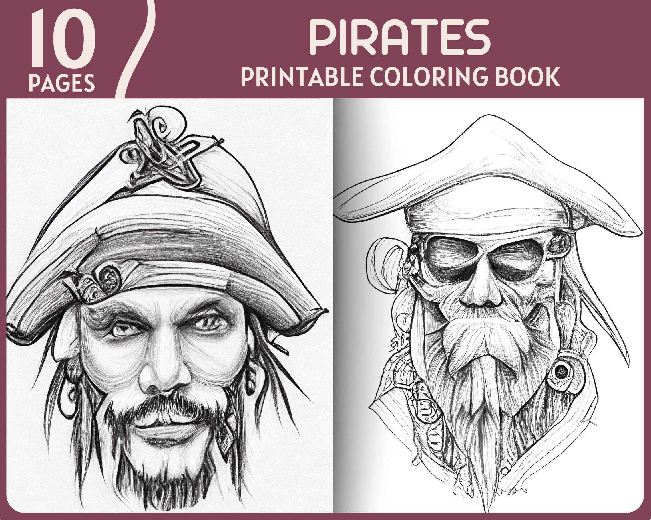 Pirates coloring pages sea ship pirate illustrations nautical printable coloring book realistic pirate faces