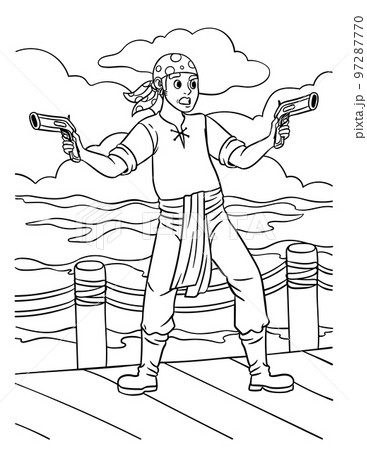 Pirate with a gun coloring page for kids