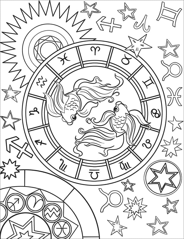 Pisces for free coloring page