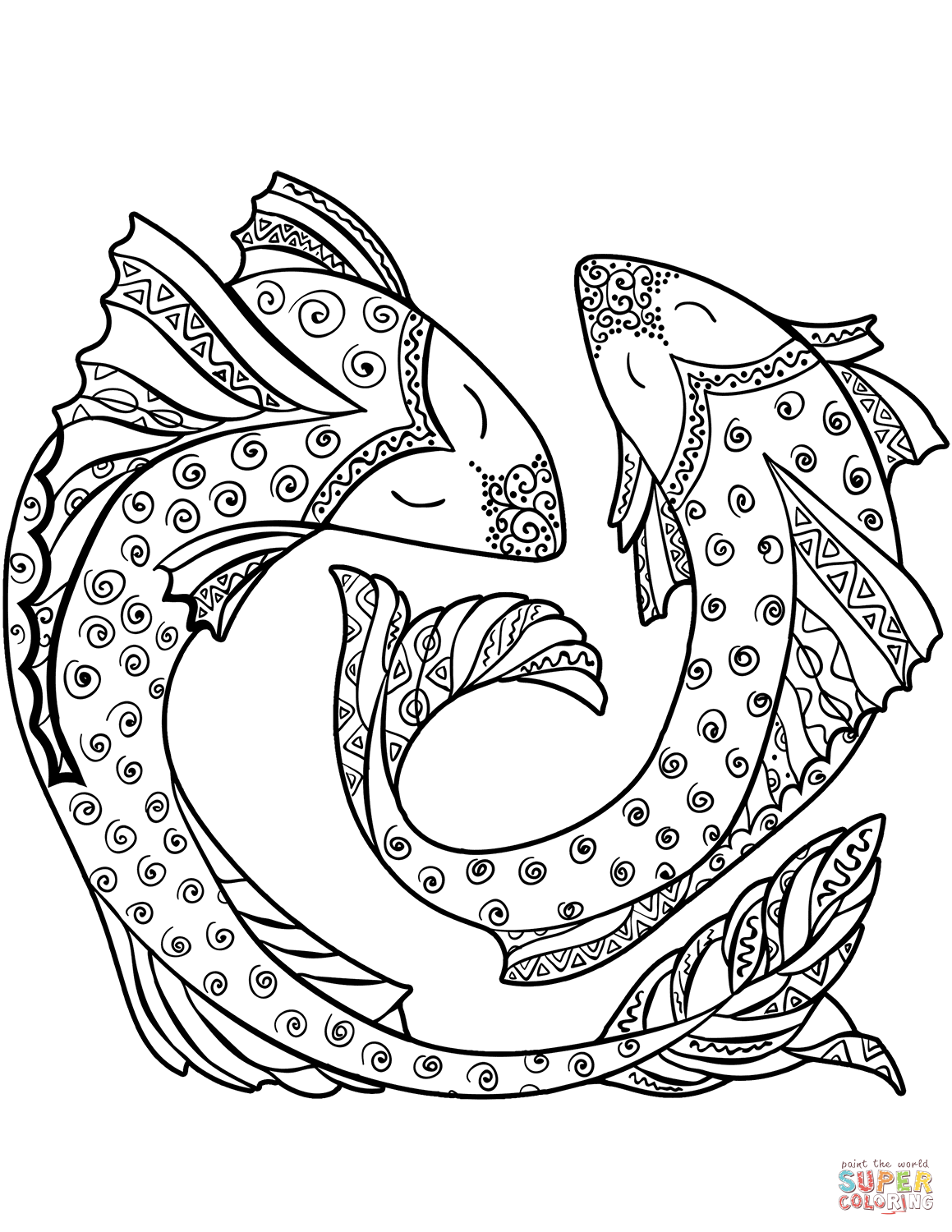 Pisces zodiac sign coloring page free printable coloring pages