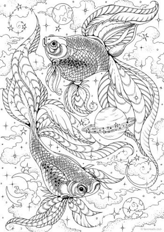 Pisces printable adult coloring page from favoreads coloring book pages for adults and kids coloring sheets colouring designs