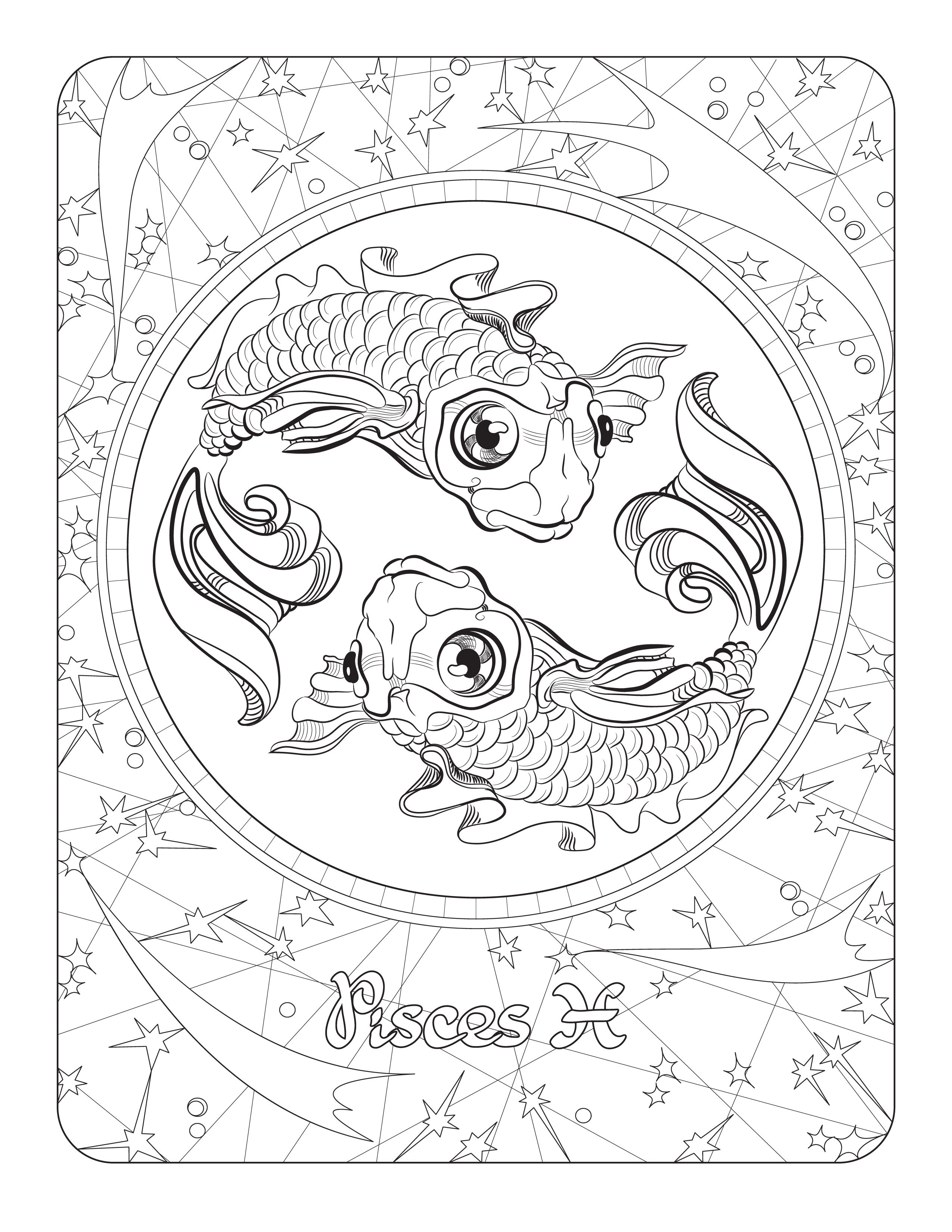 Pisces zodiac sign printable coloring pages adult astrology etsy tattoo coloring book coloring pages meditative coloring