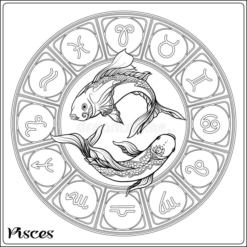 Pisces coloring page stock illustrations â pisces coloring page stock illustrations vectors clipart