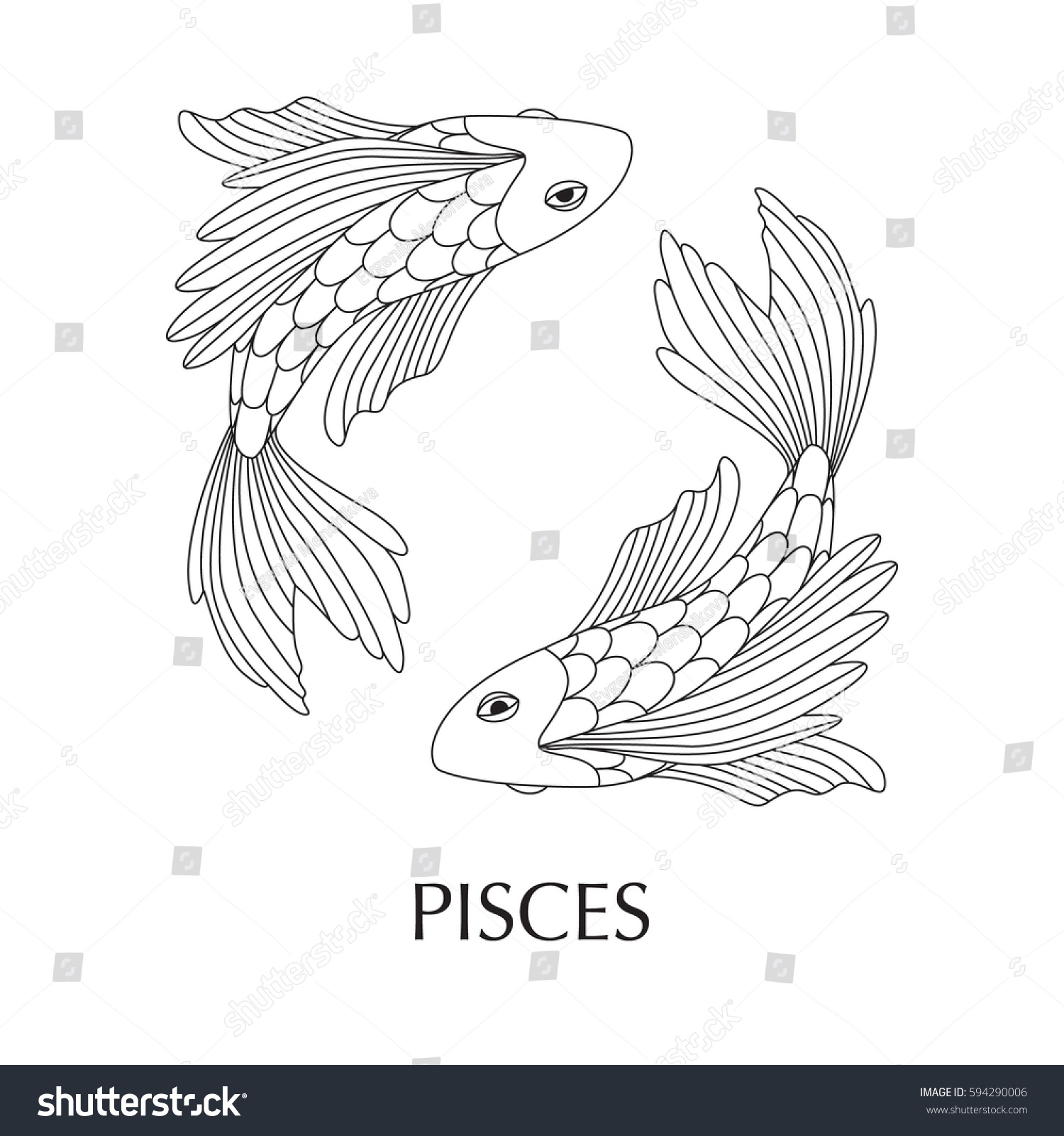 Vector illustration pisces zodiac sign tattoo stock vector royalty free