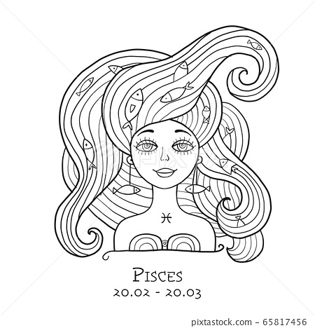 Illustration of pisces zodiac sign element of