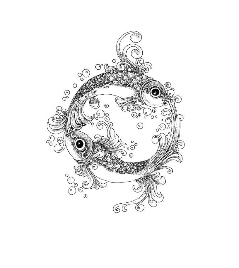 Free printable pisces zodiac sign coloring page