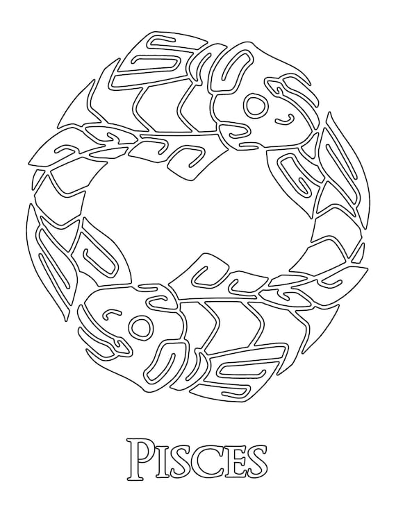 Printable pisces zodiac sigs adult coloring pages digital download astrology pdf