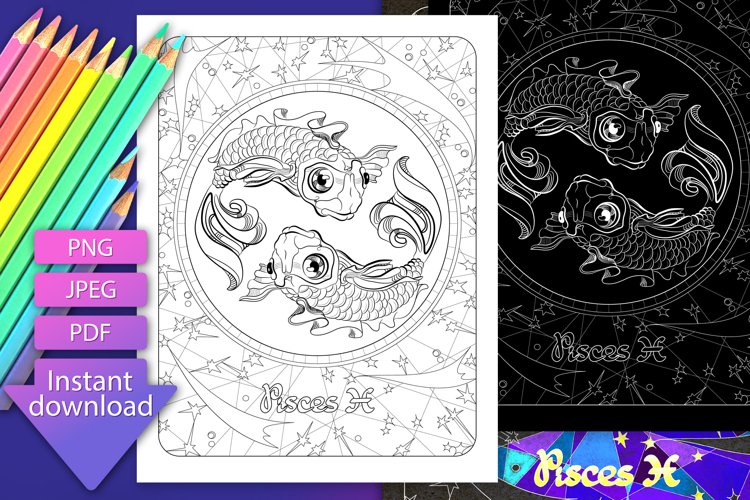 Pisces zodiac sign astrology printable coloring pages