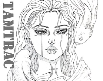 Coloring page zodiac girl signs a printable adult tattoo colouring pages book instant digital download illustration pdf
