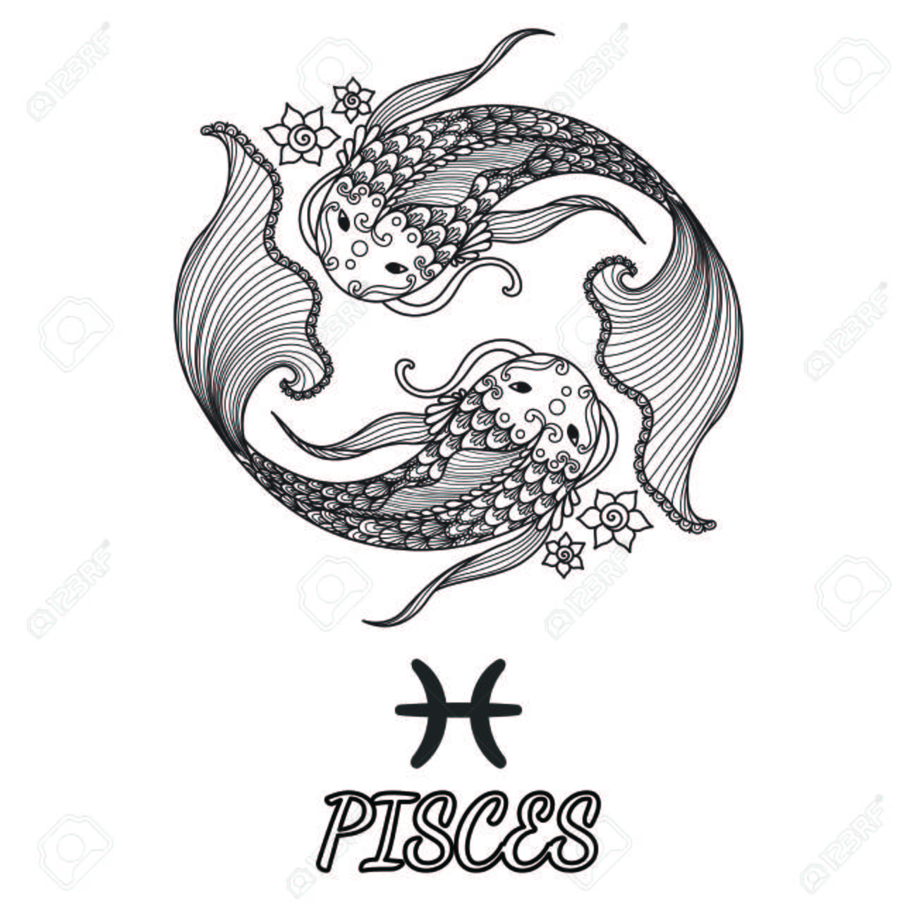 Line art design of pisces zodiac sign for design element and adult coloring book page royalty free svg cliparts vectors and stock illustration image