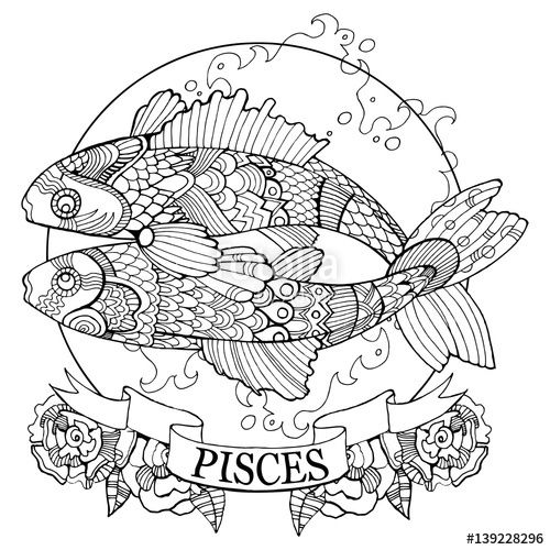 Pisces zodiac sign loring page for adults on fotolia libro de lores pãginas para lorear imprimibles para adultos libros para lorear