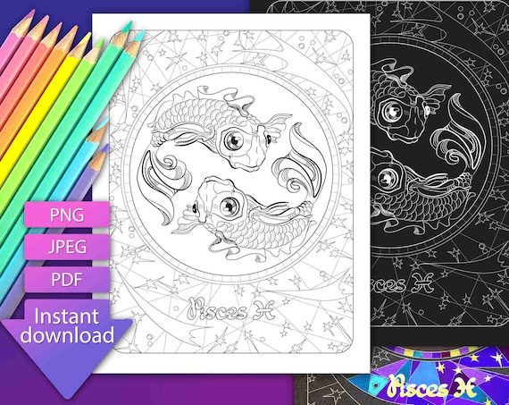Pisces zodiac sign printable coloring pages adult astrology