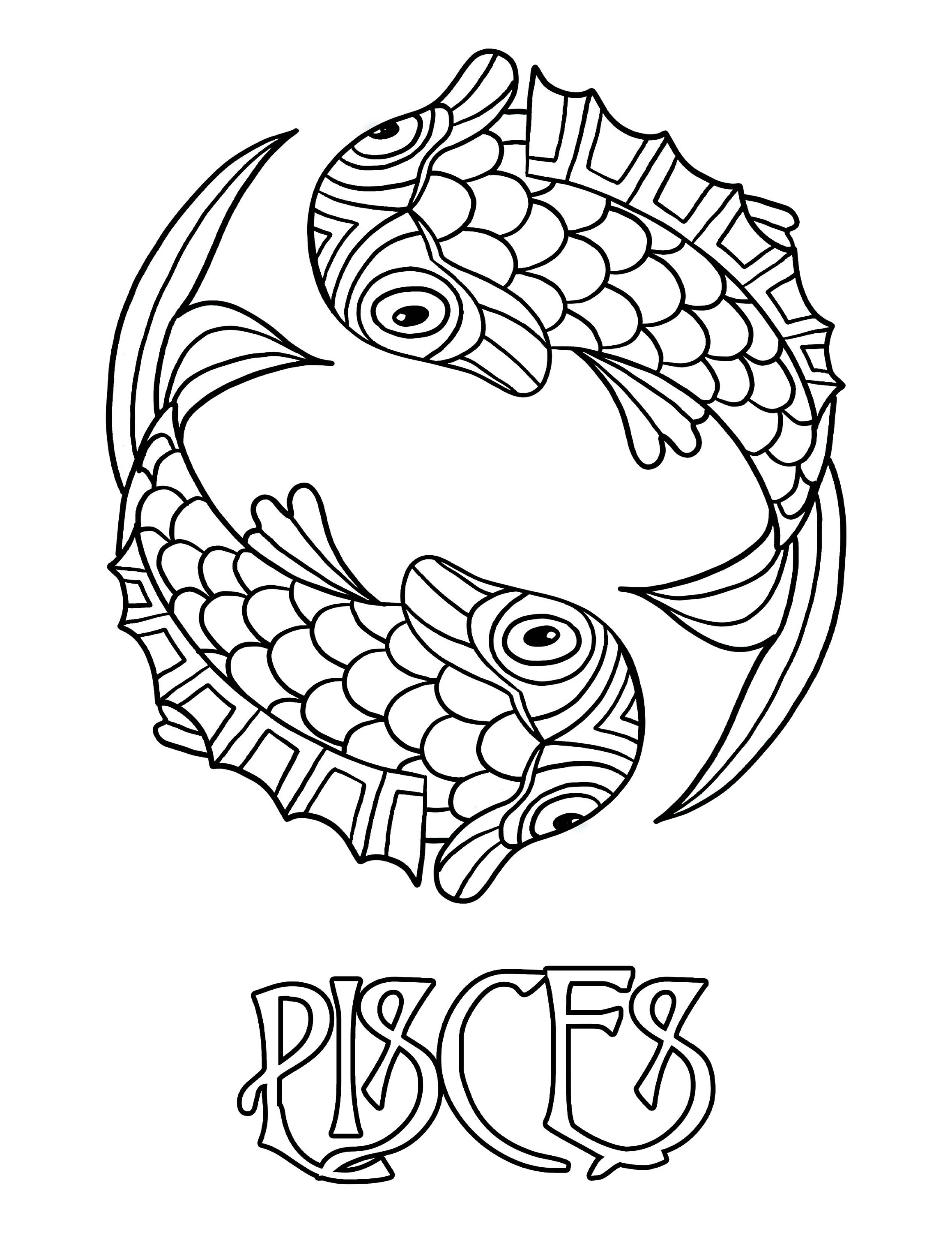 Pisces coloring page digital download printable astrological sign pisces zodiac sign pdf