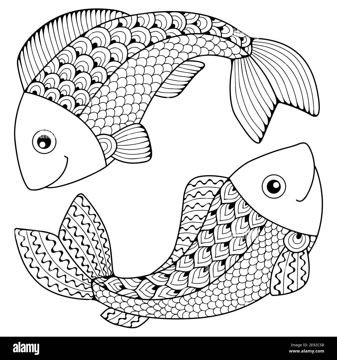 Vector coloring book for adult silhouette of arrows and bow isolated on white background zodiac sign pisces fish stock vector image art