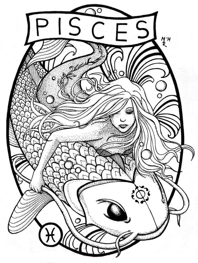 Pisces zodiac sign coloring page