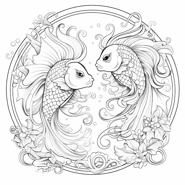 Premium ai image zodiacs pisces two fishes coloring page no faces png for kids