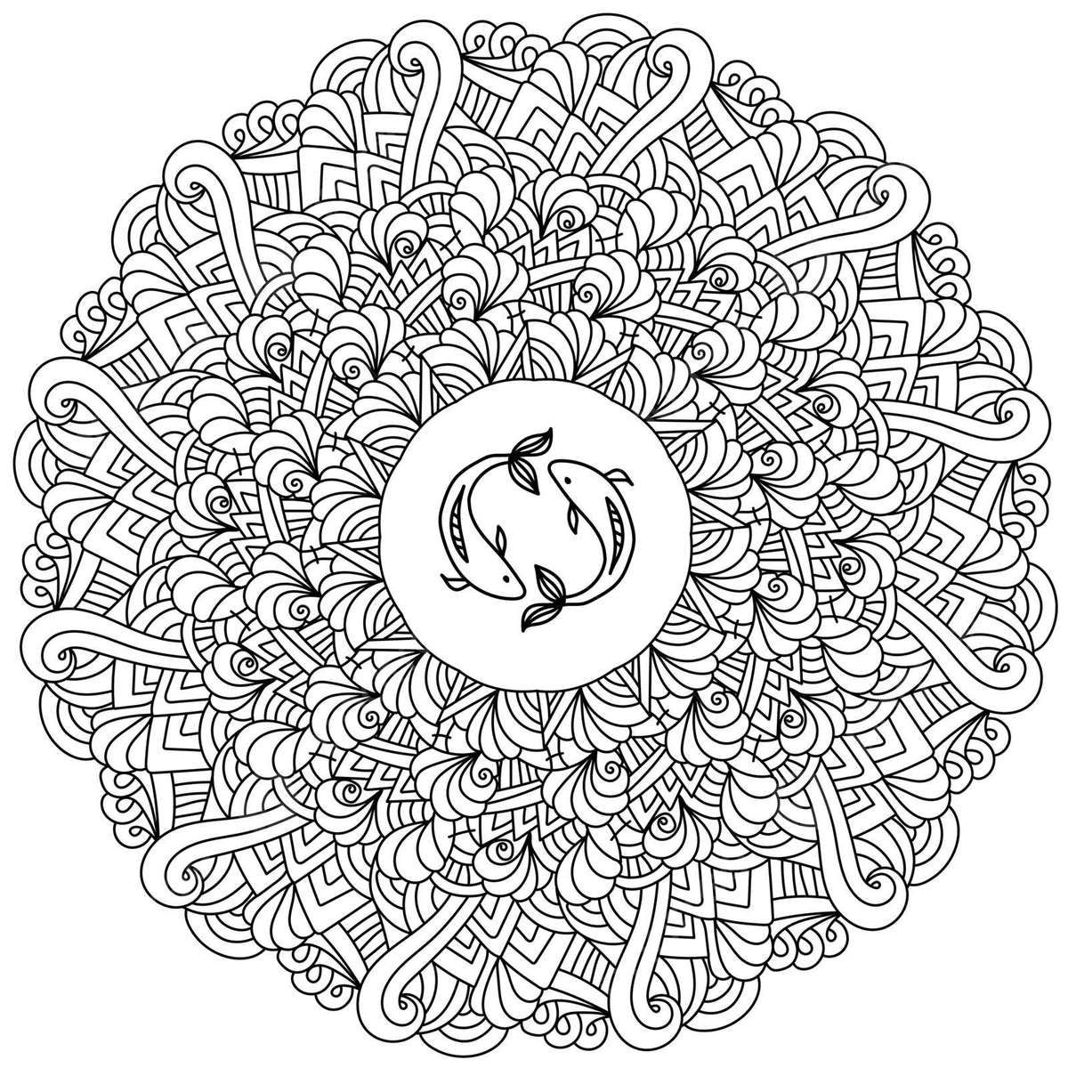 Pisces mandala with calming patterns antistress coloring page vector circle mystery isolated png and vector with transparent background for free download